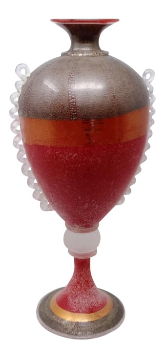 Murano Glass Scavo Vase by Gambaro & Poggi: Magnificent Vase hand formed by Gambaro & Poggi of Murano. The Scavo technique was used for this piece. Also accented with gold dust infusion. Signed by Artist. Measures 18" tall.