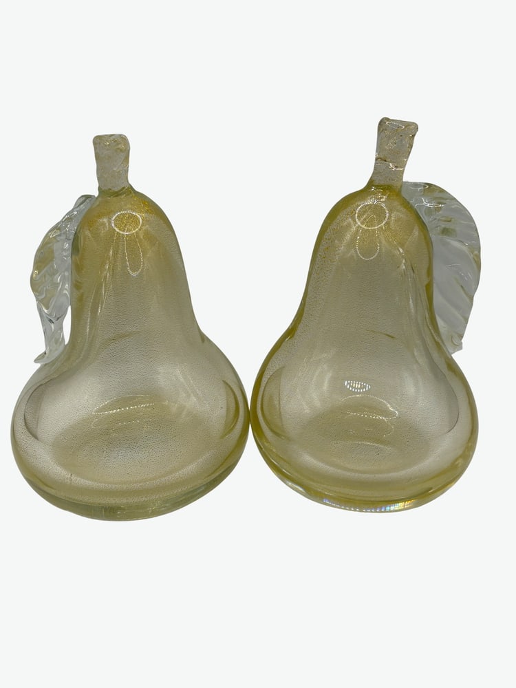 Vintage Glass Pears: Beautiful pears made with 24k gold-infused glass. Appear to be Murano Glass, but no definitive marking.