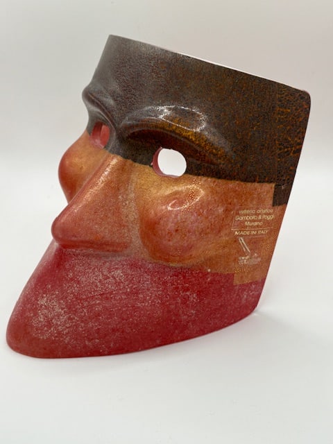 Murano Glass Bauta Venetian Mask: This gorgeous Murano Glass mask was made in the furnaces of Gambaro and Poggi. The design is the "Bauta" mask, a very traditional mask used at the Carnevale for centuries. A great accent or collector