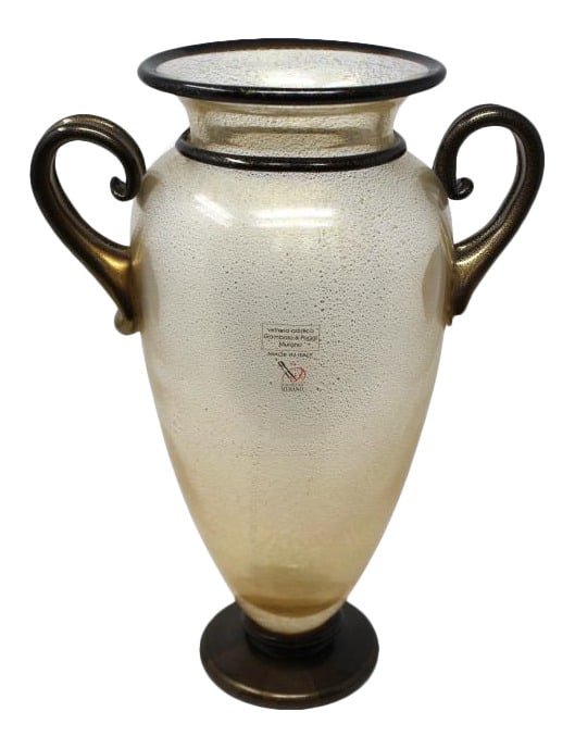 Gambaro & Poggi - Traditional Venetian Vase with 24K Gold Powder: This traditional Vase exudes class and sophistication. Hand formed by Glass Master Gambaro of Murano, this piece also features 24K gold dust which is infused into the glass. Signed by the Artist. Tall