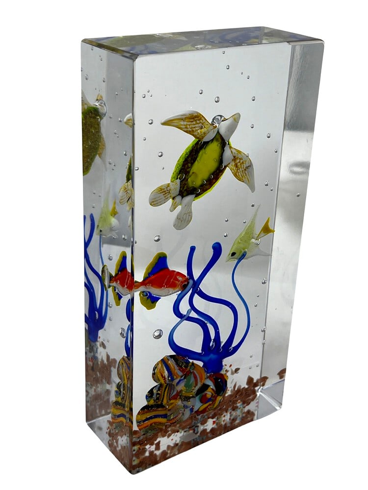 Murano Glass Aquarium Paperweight: Gorgeous Murano Glass Aquarium Paperweight by Glass Master Diego Costantini of Murano. Diego is considered the best maker of Aquariums in the world! Add a touch of elegance to your home decor with thi