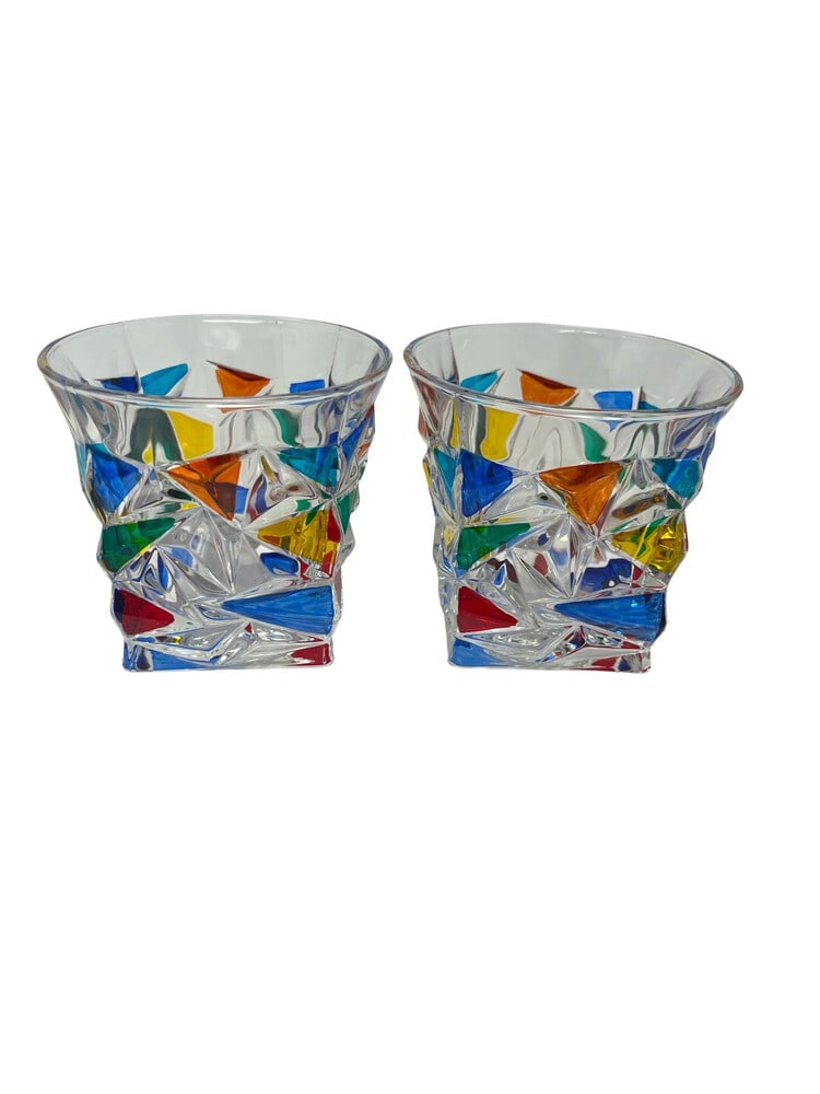 Hand Painted Venetian Whiskey Glasses, Set of 2: This lovely set of 2 whiskey glasses features incredible coloring and would be a wonderful addition to any home. Handcrafted in Italy of fine cut crystal and beautifully hand painted by Venetian artis