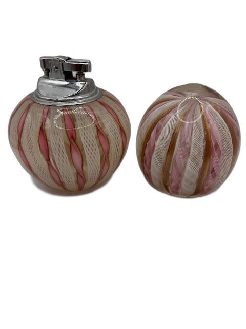 Vintage Murano Glass Lighter and Paperweight: Very rare pieces made in Murano, Italy, using Zanfirico Murano Glass. A wonderful addition to any collection. Each Measures 3.5" x 3.5".