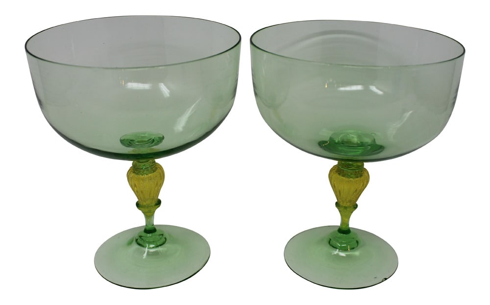 Vintage Green Murano Glass Pedestal Bowls (1 of 5)