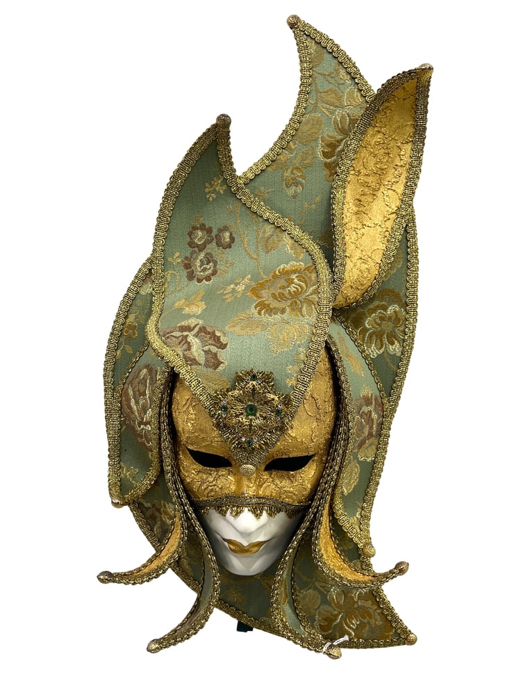 Stunning Fabric and Mache Mask: Unmask the Art of Venetian Tradition! This beautiful mask was handcrafted with love and steeped in history. For centuries, Venetian masks have been a symbol of mystery, intrigue, and artistic expressi