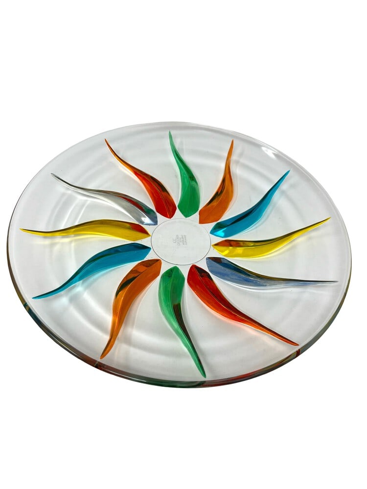 Venetian Centerpiece in Multi Colors: This lovely centerpiece features incredible colors and would be a wonderful addition to any home. Handcrafted in Italy of fine cut crystal and beautifully hand painted by Venetian artisans in a