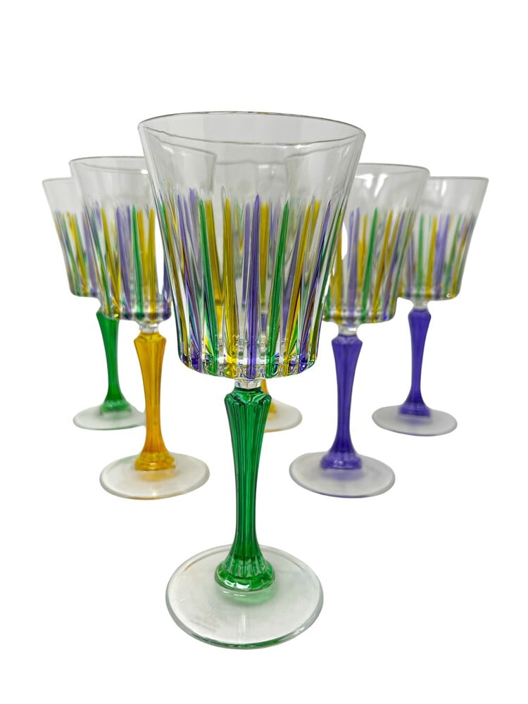 Venetian Hand Painted Wine Glasses, Set of 6: This lovely set of wine glasses features incredible coloring and would be a wonderful addition to any home. Handcrafted in Italy of fine cut crystal and beautifully hand painted by Venetian artisans.