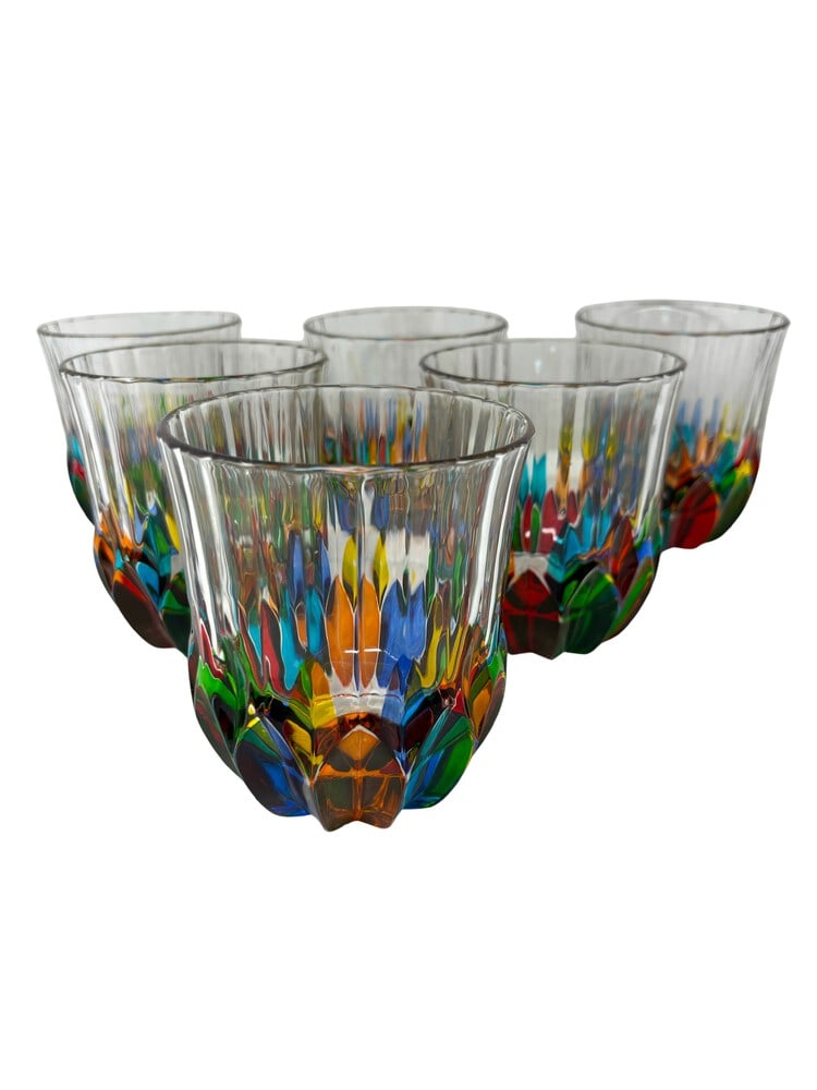 Hand Painted Venetian Whiskey Glasses, Set of 6: This lovely set of 6 whiskey glasses features incredible coloring and would be a wonderful addition to any home. Handcrafted in Italy of fine cut crystal and beautifully hand painted by Venetian artis