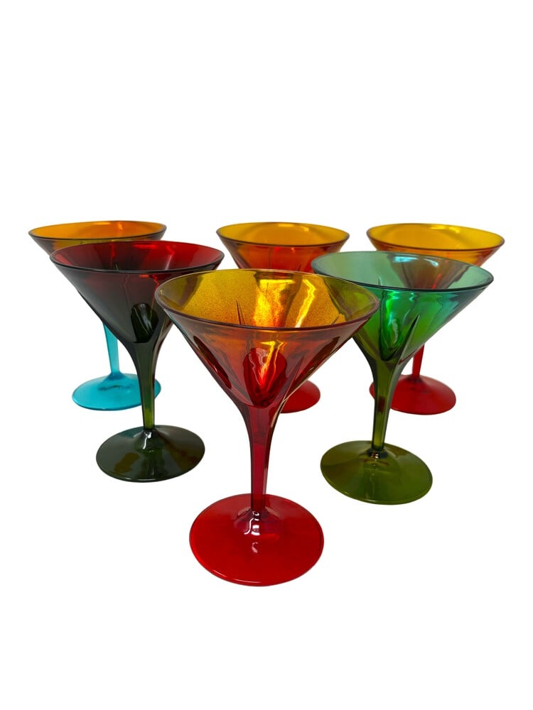 Hand Painted Venetian Martini Glasses, Set of 6: This lovely set of 6 martini glasses feature incredible colors and would be a wonderful addition to any home. Handcrafted in Italy of fine cut crystal and beautifully hand painted by Venetian artisans