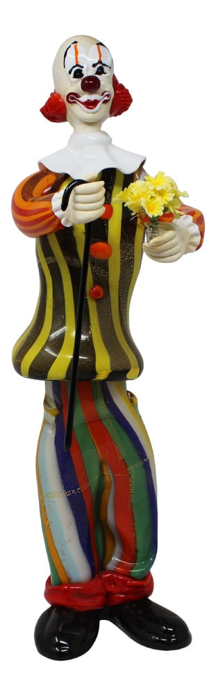 Dario Frare Murano Glass Clown: Wonderful clown by one of Murano's greatest clown makers. Dario Frare is the Glass Master in Murano that creates exceptional clowns, made with incredible color and detail. Larger than standard Murano