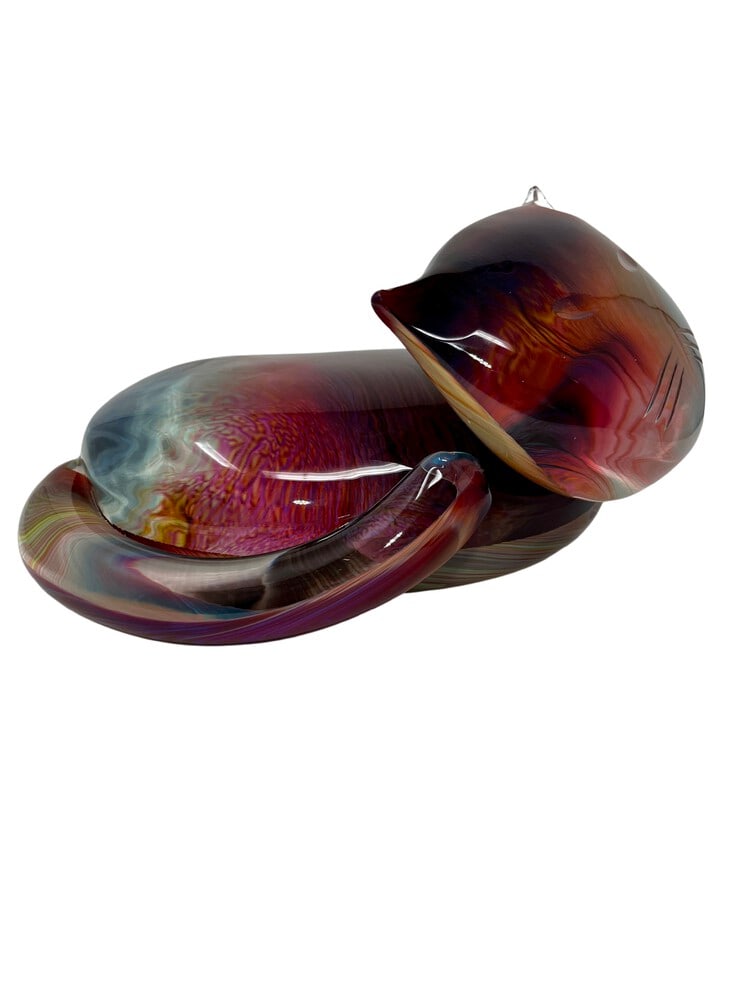 Gatto Murano Glass Cat by Dino Rosin: Dino Rosin is Murano's most popular Glass Master. This piece is one of his most unusual. The calcedonia "Gatto" Cat is a true work of art. A perfect center piece for any home. Signed by the Artist. Me