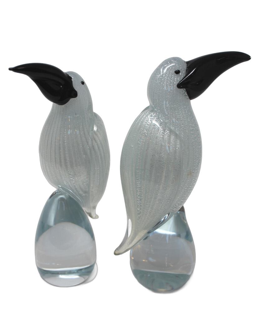 Murano Glass Toucans by Beltrami: Lovely pair of Murano Glass Toucans in a beautiful light aqua/silver finish. Signed. 10" x 6". Handcrafted by Glass Master Roberto Beltrami.