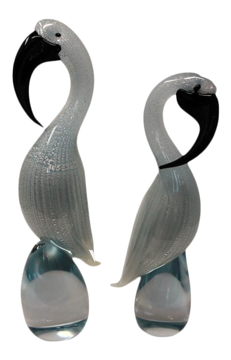 Exotic Birds by Formia of Murano: These exotic birds are hand formed at the Formia Furnace in Murano. Beautiful light blue coloring. Signed by Artist. Price is for the pair.