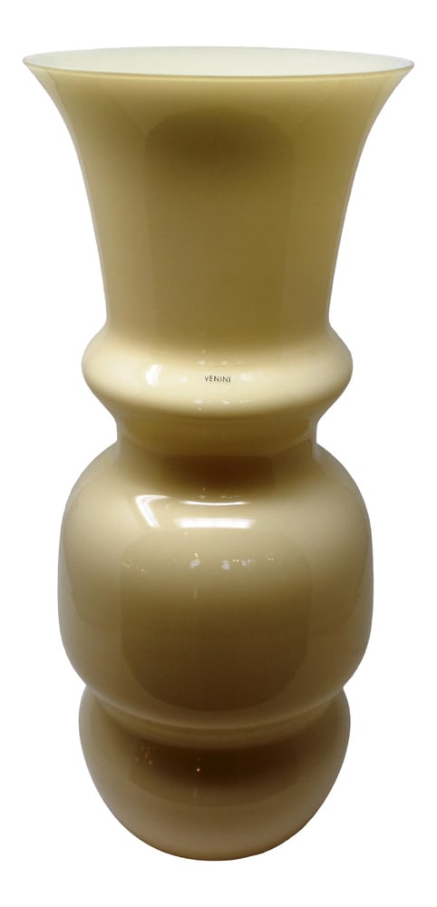 Large Dogon Murano Glass Vase by Venini: This large vase was made by one of Murano's most famous houses of glass, Venini. Lovely neutral ivory coloring. Signed and dated. This is a rare find and would list for over $1,000 in Venice.