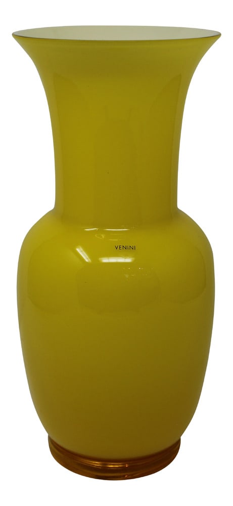 Venini Opalino Classic Vase in Yellow: Venini has several designs that they are famous for and the Opalino is one of them. Classic beauty with simple styling. Signed and dated 2013 by Venini. Other colors available in separate listings. 12