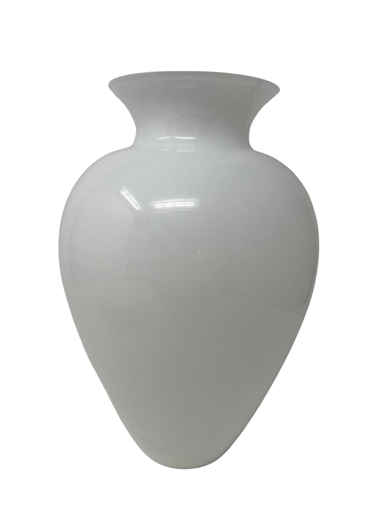 White Murano Glass Vase LaBuan by Venini: This lovely signed LaBuan Vase was created by the furnaces of world-renowned Venini International. Signed and dated "Venini 2013". Beautiful Ivory White color. Measures 12" tall. Current book value ap