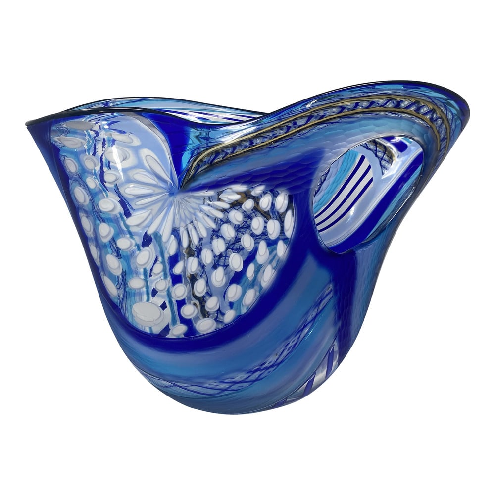 One-of-a-Kind Blue Murano Vase by Schiavon: This amazing Centerpiece Bowl is part of the Carnevale Sommerso Collection, created by Massimiliano Schiavon, one of Murano's top creators of one-of-a-kind pieces. Add a touch of elegance to your home