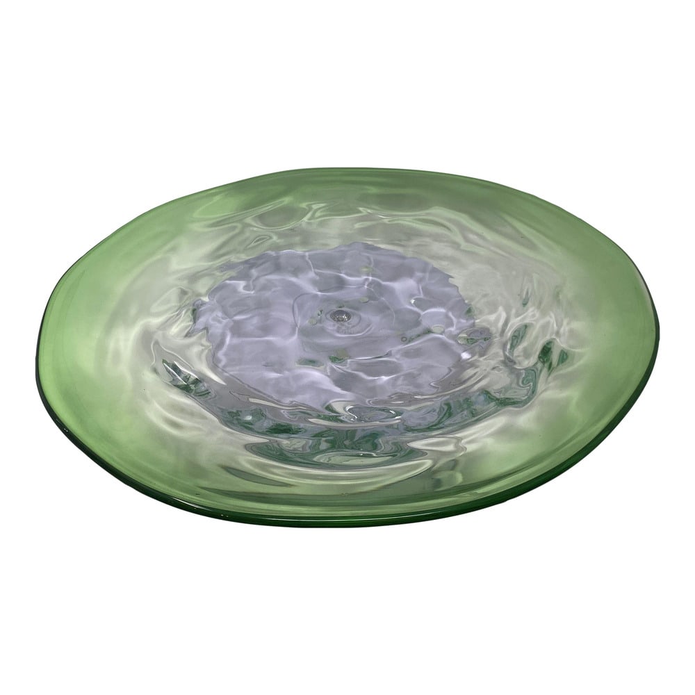 Green Murano Glass Centerpiece Platter: Very lovely Murano Glass Centerpiece made by Glass Master Roberto Beltrami. Beautiful green to clear coloring with lovely contours. Ideal for your table or countertop. Measures 19" across.