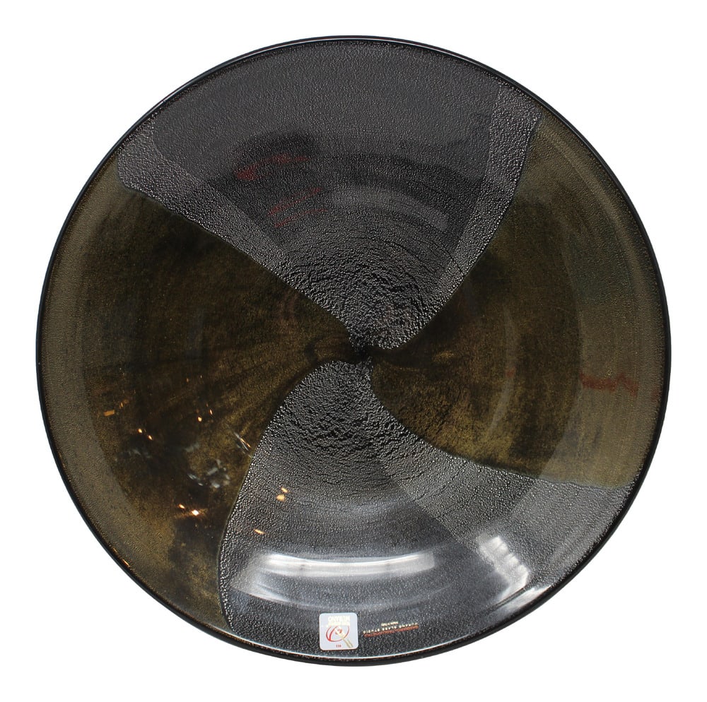 Gambaro of Murano Glass Charger Plate: The furnaces of Gambaro and Tagliapietra created this lovely hand-formed charger platter in their Murano furnaces. The design and color are incredibly beautiful with black overlaid with silver and gol