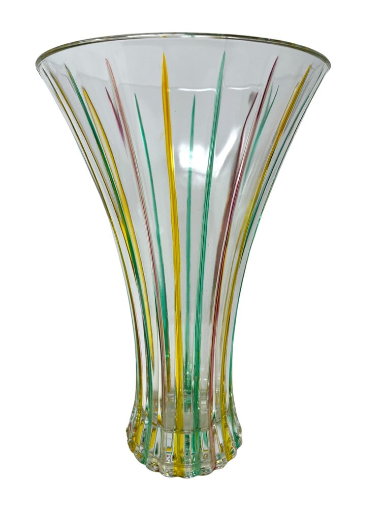 Gorgeous Venetian Centerpiece Vase: This lovely vase features incredible colors and it would be a wonderful addition to any room. Handcrafted in Italy of fine cut crystal and beautifully hand painted by master Venetian artisans in a rai