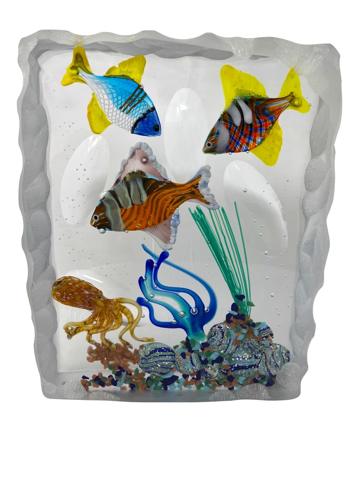 Murano Glass Aquarium by Diego Costantini: Stunning Murano Glass Aquarium by Glass Master Costantini. Very nice item for your decor or desk! Signed.