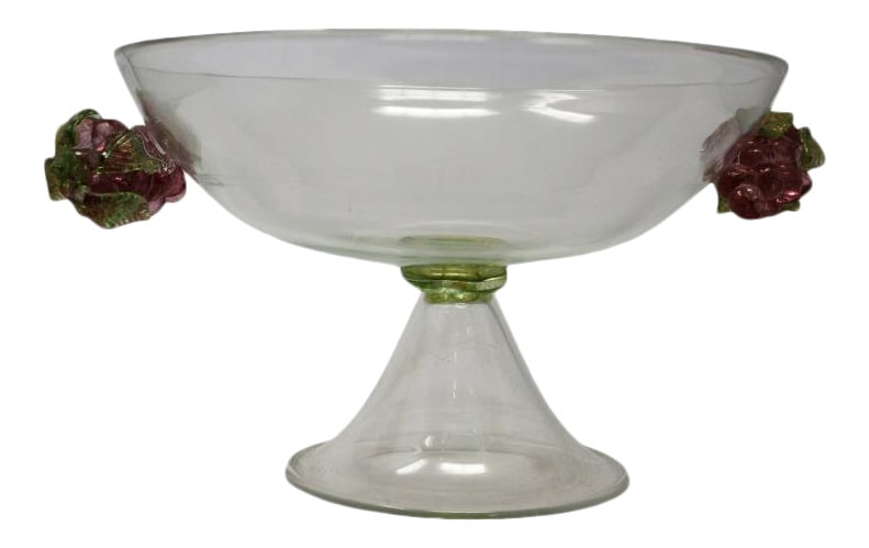 Vintage Murano Glass Centerpiece: Lovely Centerpiece Murano Glass bowl with beautiful grape handles.