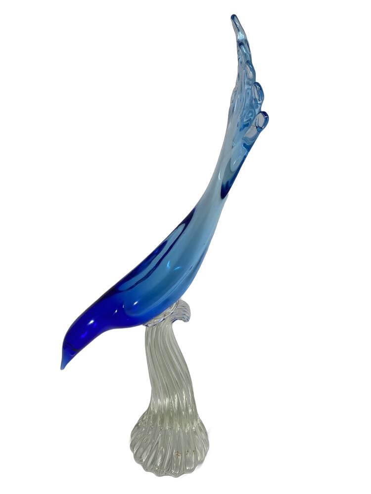 Vintage Murano Glass Bird: Beautiful Vintage Murano Glass Sculpture with great aquamarine coloring. A wonderful accent piece for any room! Measures 20" x 10".
