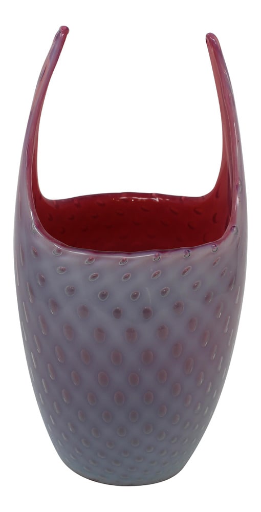 Vintage Murano Glass Vase in Pink Bullicante: Fascinating piece from the furnaces of Fratelli Toso, Murano. This piece is controlled bubble and is a beautiful shade of pink. Estimated to be 70 years old!