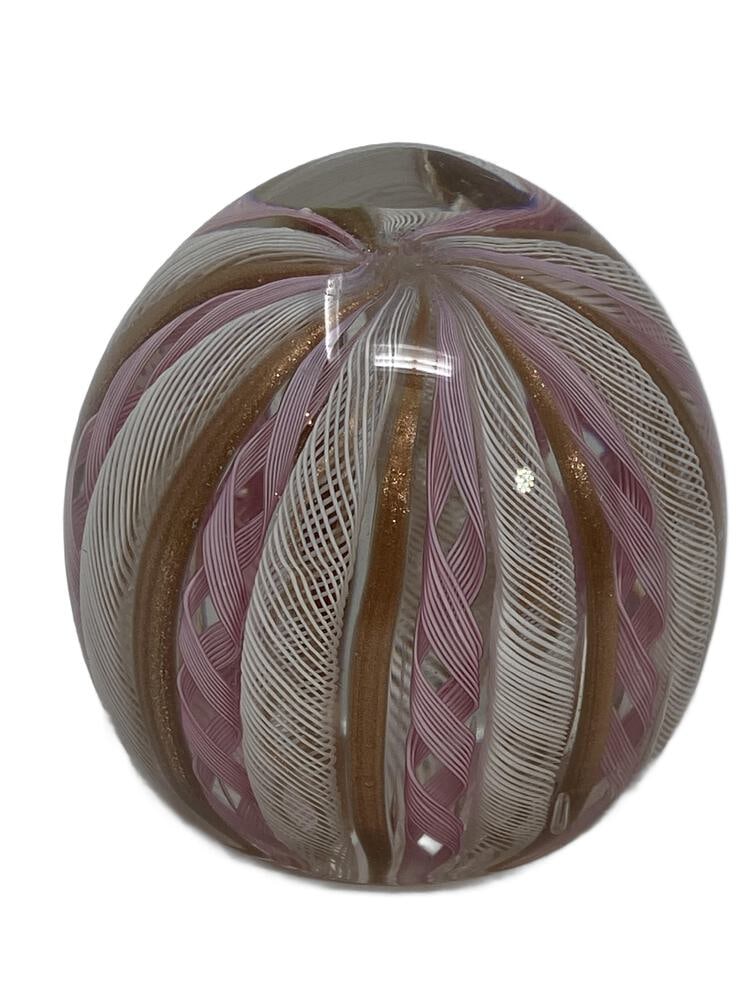 Vintage Murano Glass Paperweight: Very rare piece made in Murano, Italy, using Zanfirico Murano Glass. A wonderful addition to any collection. Measures 3.5" x 3.5".