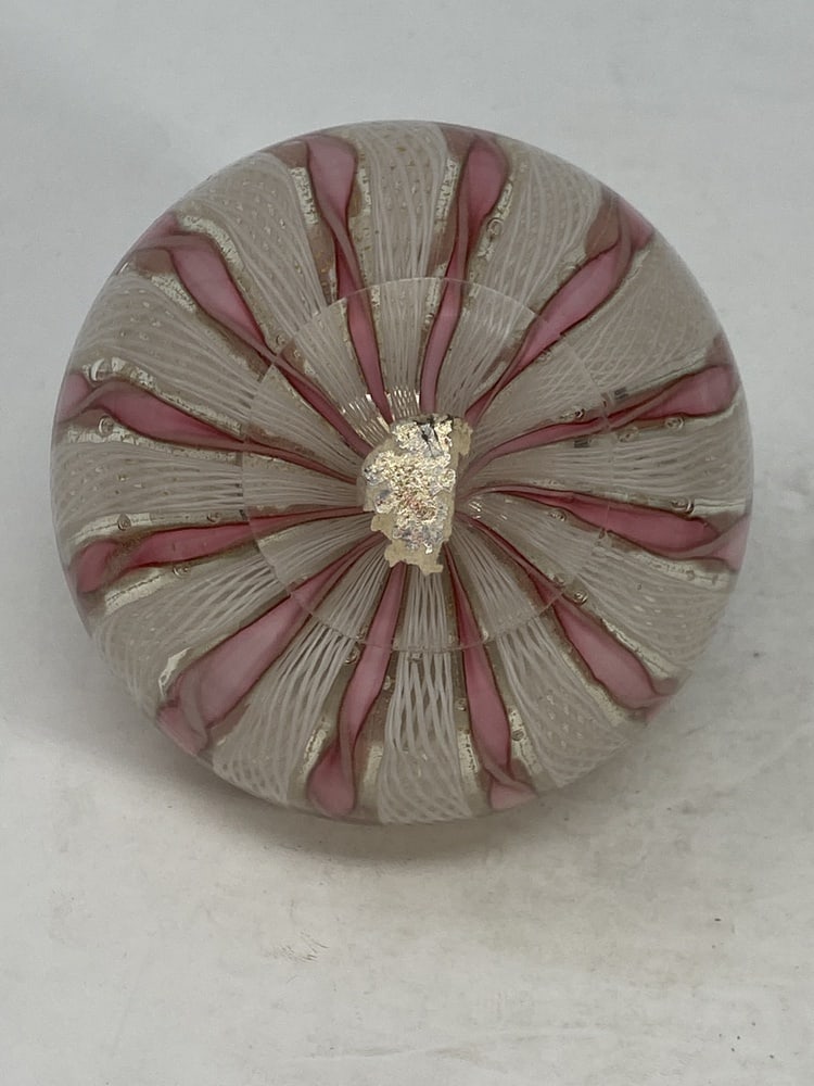 Vintage Murano Glass Paperweight: Very rare piece made in Murano, Italy, using Zanfirico Murano Glass. A wonderful addition to any collection. Measures 3.5" x 3.5".