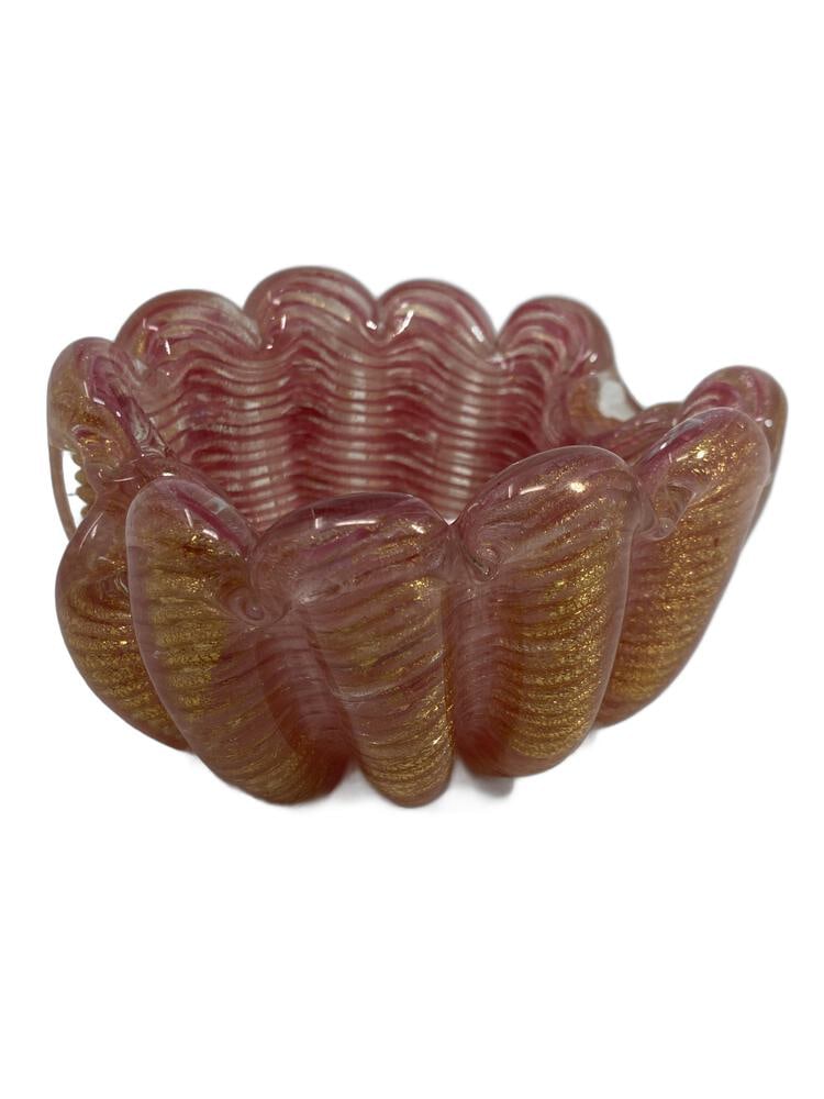 Vintage Miniature Murano Glass Dish: Small but beautiful green vintage Murano Glass bowl. Perfect for jewelry or candy. Features gold infusion into the glass. Measures 4" x 4".