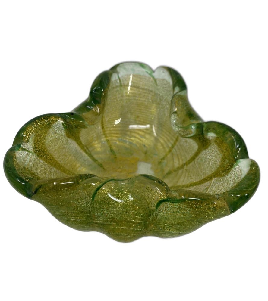 Vintage Candy Dish from Murano: Lovely vintage Murano Glass Candy Dish with green opalescent coloring. Measures 10.5" x 10.5".
