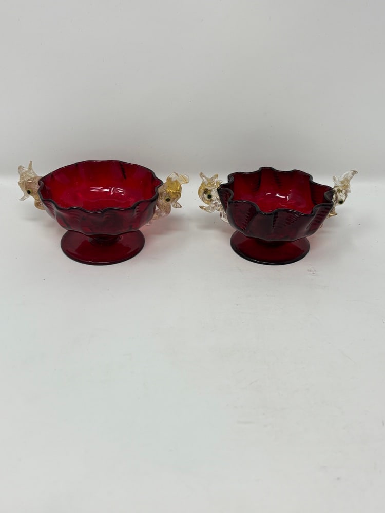 Murano Glass Vintage Ruby Red Salt Dips - 2