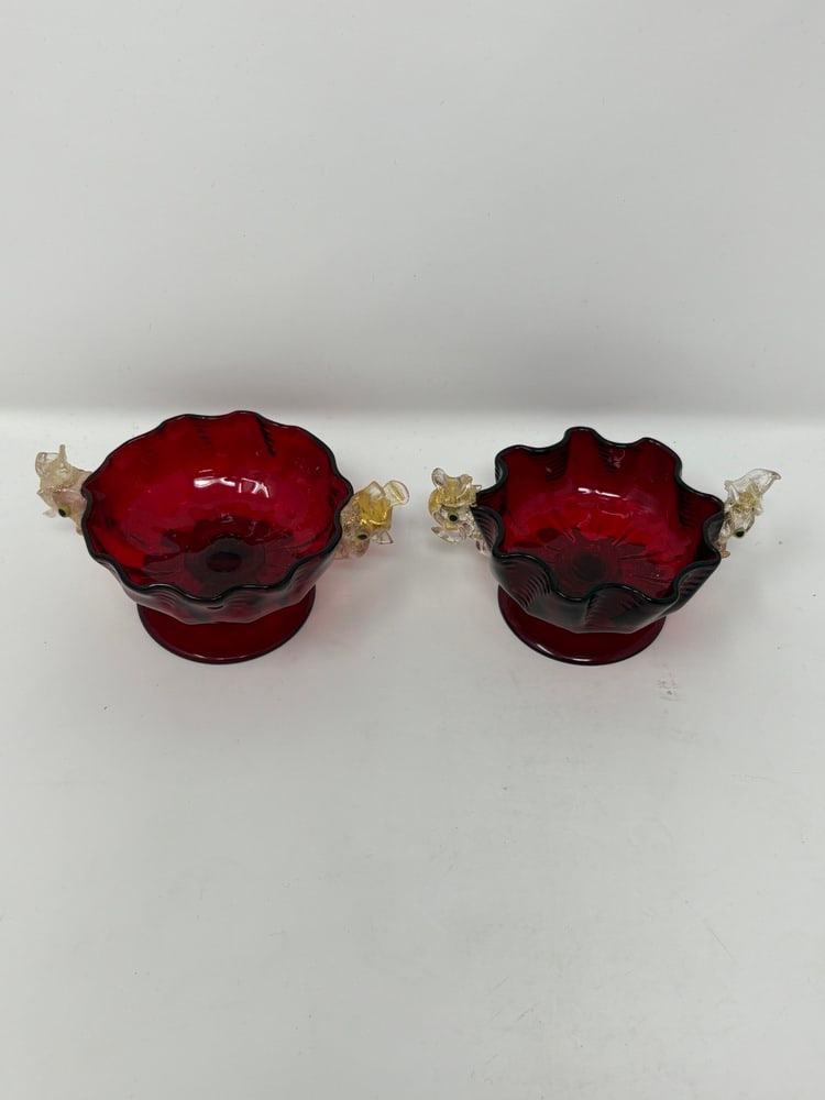 Murano Glass Vintage Ruby Red Salt Dips - 3