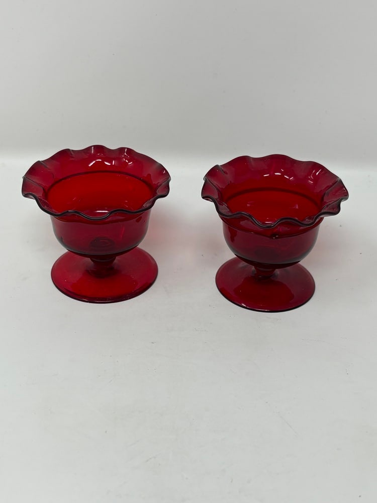 Murano Glass Vintage Ruby Red Salt Dips - 2