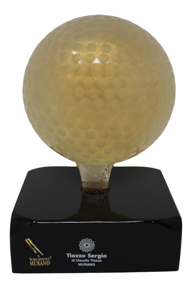 Murano Glass Golf Ball: The perfect gift for any golfer. Hand formed by Glass Master Sergio Tiozzo of Murano. 24K gold infused glass.
