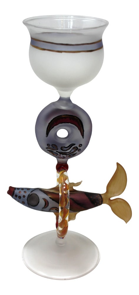 Vintage Chalice by Elizabeth Mears: Elizabeth Mears is known for her unusual hand-formed glass creations. This creative chalice is very rare and perfect for the collector who wants something quite unique. 12" tall.