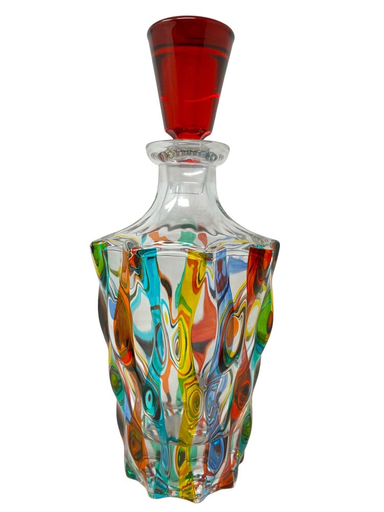 Venetian Hand Painted Carafe: This lovely carafe decanter features incredible colors and it would be a wonderful addition to any room. Handcrafted in Italy of fine cut crystal and beautifully hand painted by master Venetian artisa