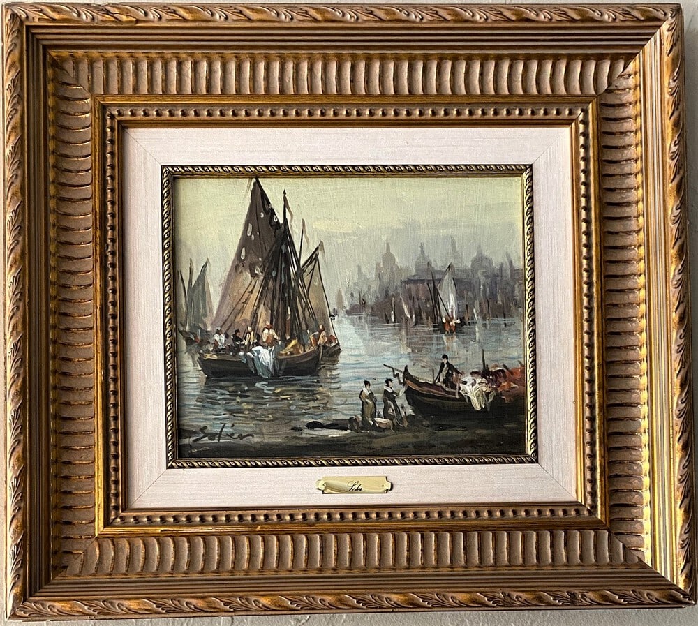 Venetians, Painting by J.R. Stoler: Very nicely painted and framed Venetian scene by J. R. Stoler. Signed. Measures 17" x 19".