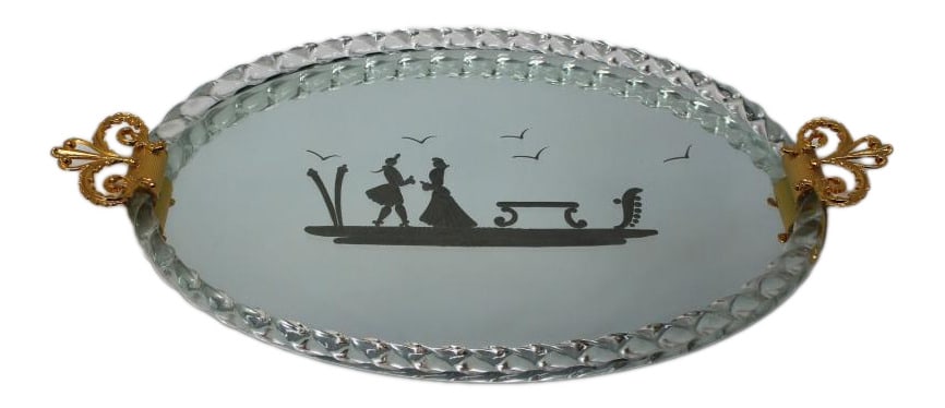 Mirrored Serving Tray by Barbini of Murano: This delightful serving tray (centerpiece) was handcrafted by world renowned Fratelli Barbini of Murano. Hand etched.