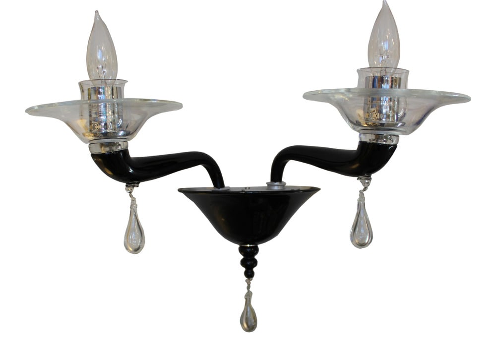 Black Scarlatti Wall Sconce from Murano by Venini: This strikingly beautiful wall sconce called "Black Scarlatti" was hand made by the Glass Masters of Venini, in Murano, Italy. Current list price for this piece is nearly $5,000. Never used and in new