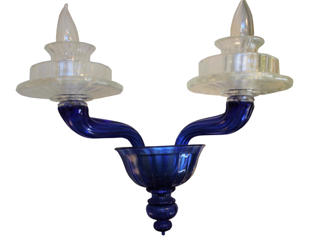 Blue Porpora Wall Sconce by Venini of Murano, Italy: This strikingly beautiful wall sconce called "Blue Porpora" was hand made by the Glass Masters of Venini, in Murano, Italy. Current list price for this piece is nearly $5,000. Never used and in like n