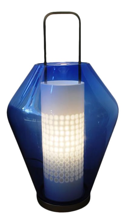 Blue Lanterna Murano Glass Lamp by Barovier & Toso: Delightful table lamp in deep blue from the furnaces of Barovier & Toso, Murano. Barovier is the oldest Murano Glass company in the world, dating back to the 1200's. Their name is synonymous with high