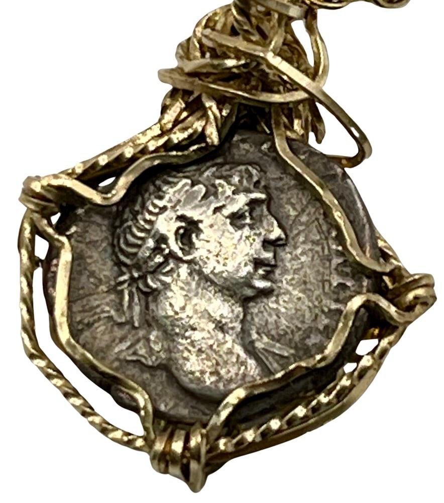 Emperor Trajan and Venus Coin Pendant: Acquire a piece of ancient history with this genuine Roman coin, featuring Emperor Trajan, who built the Forum and Venus, masterfully converted into an exquisite pendant necklace. (#108)Highlights:-