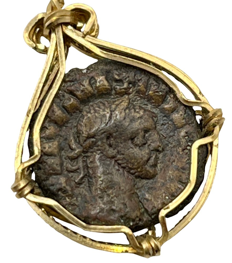 Emperor Diocletian and Zeus Coin Pendant: Acquire a piece of ancient history with this genuine bronze coin, featuring Emperor Diocletian and an Eagle, masterfully converted into an exquisite pendant necklace. A very rare and significant piece