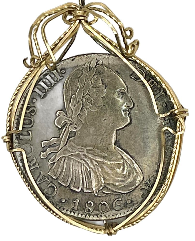 Spanish Shipwreck Coin 1806: Ancient Silver Spanish Shipwreck Coin Pendant-A Piece of HistoryOwn a piece of history with this authentic silver coin, expertly transformed into a stunning pendant. (#355)Genuine ancient silver coin
