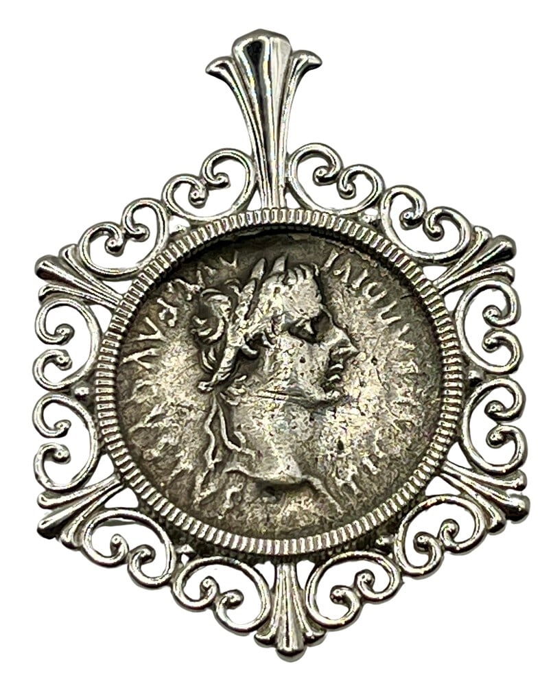 Emperor Tiberius Jesus Tribute Coin: Acquire a piece of ancient history with this genuine silver coin, featuring Emperor Tiberius and a High Priest, masterfully converted into an exquisite pendant necklace. This coin is attributed to