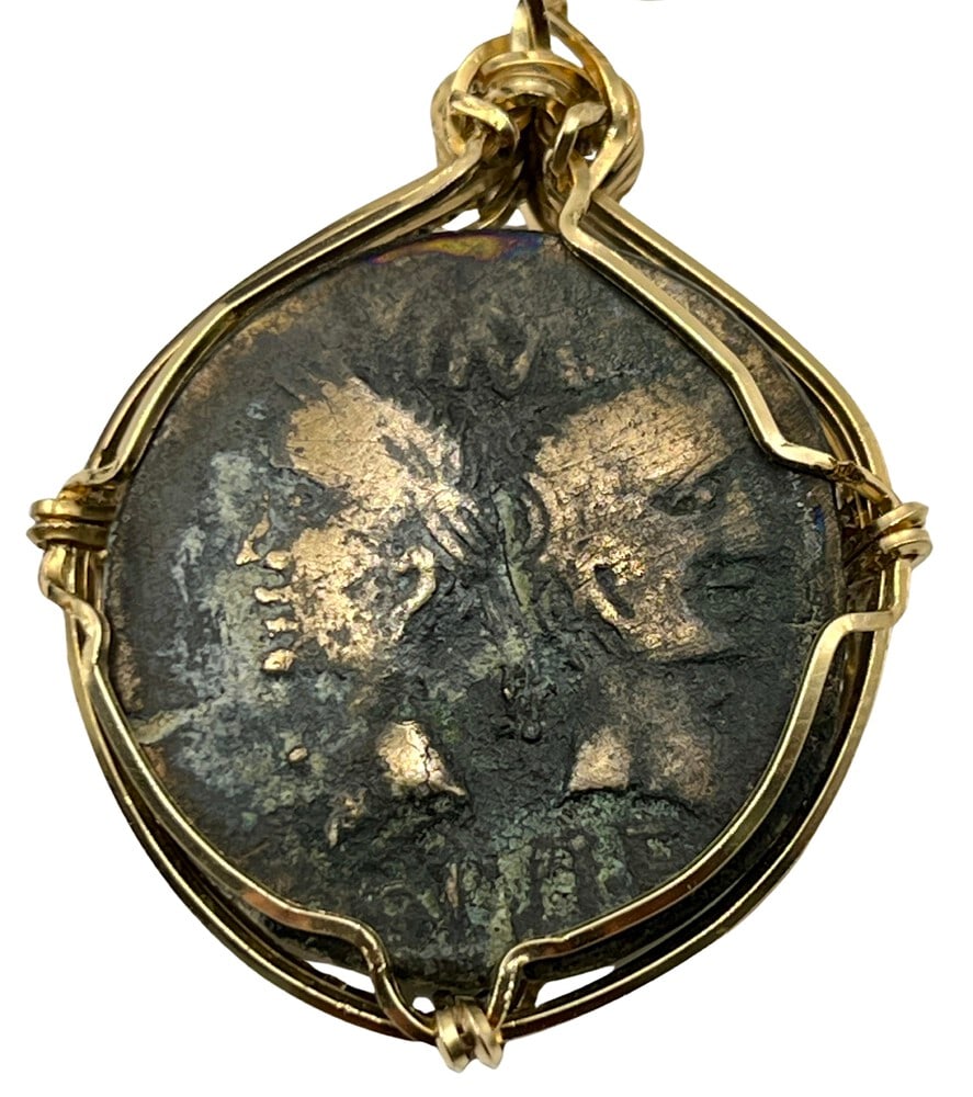 Caesar and Agrippa Victory Over Cleopatra Coin: Acquire a fragment of ancient history with this genuine bronze coin, featuring Augustus Caesar and Agrippa celebrating their victory over Cleopatra (represented as the Crocodile), masterfully converte