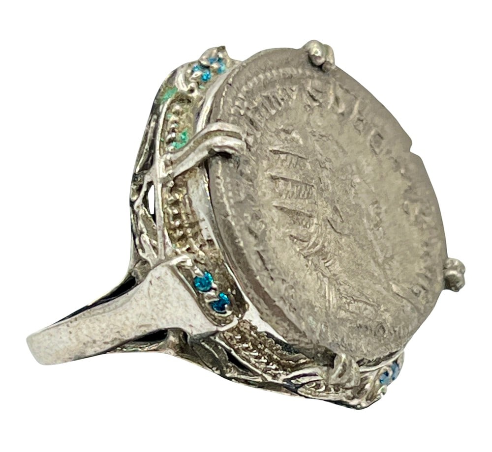 Ancient Roman Coin Made into Ring: Ancient Coin of Emperor Gordianus, in a Ring-A Piece of History.Own a piece of ancient history with this authentic silver coin, expertly transformed into a beautiful ring. (#159)Genuine ancient silver