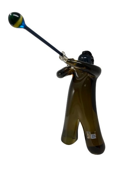 Murano Glass Blower Figurine: Lovely Murano glass figurine of a glass master at work, signed. Measures 13 inches tall.